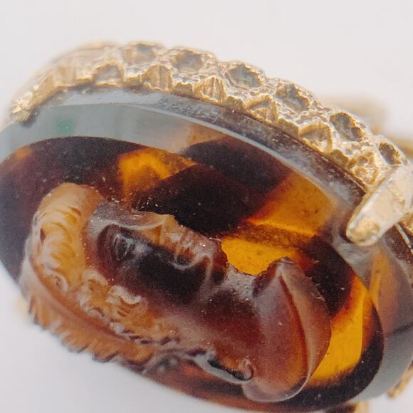 Vintage Signed Lisner Clip-On Earrings 14k Gold-Plated Cameo Faux Tortoiseshell - Picture 6 of 10